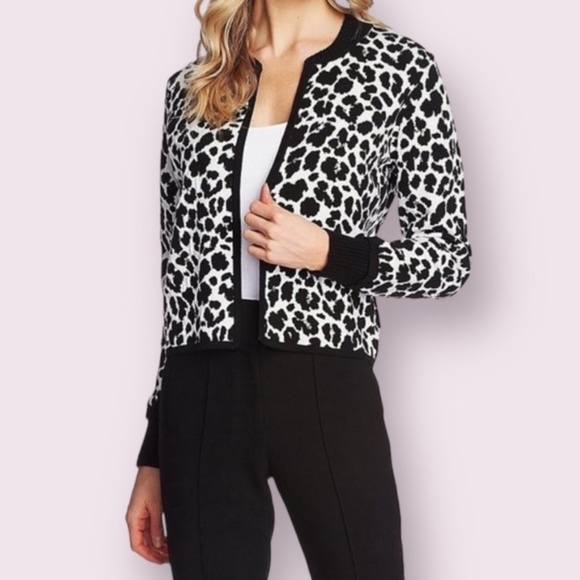 Vince Camuto Leopard Print Short Open Front Cardigan, Sz XS - Picture 2 of 12